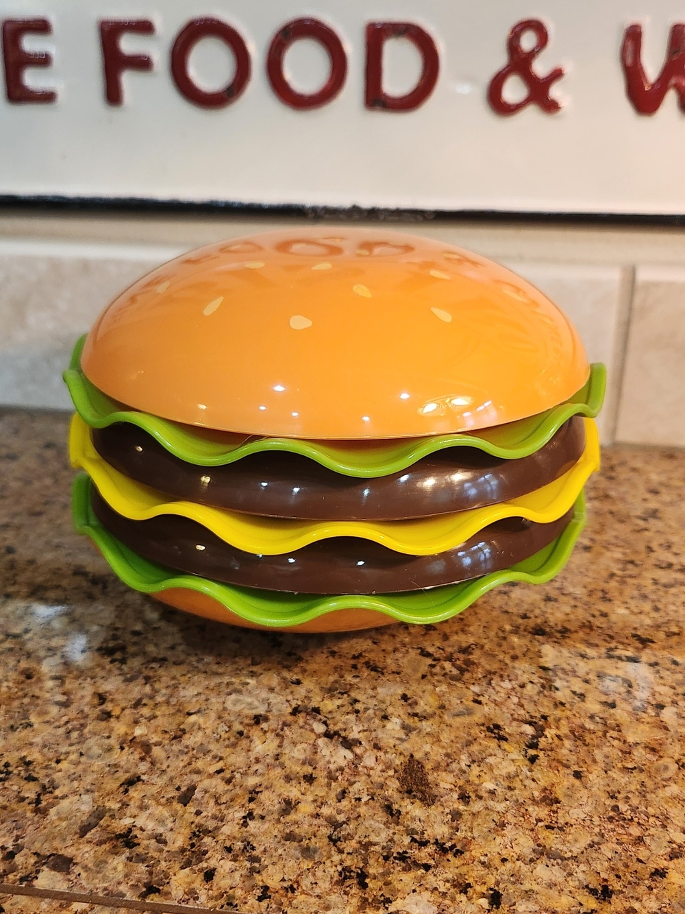 Stackable, Hamburger Shaped Snack Bowls/Plates - Orange, Brown, Yellow, Green